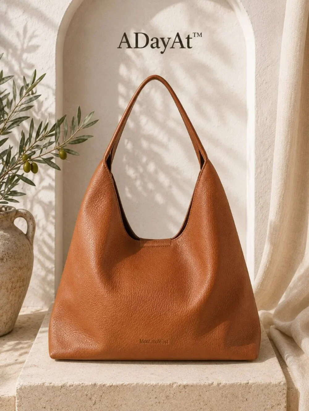 Montana West Cognac Pebbled Hobo | Slouchy Shoulder Minimalist Everyday Bag